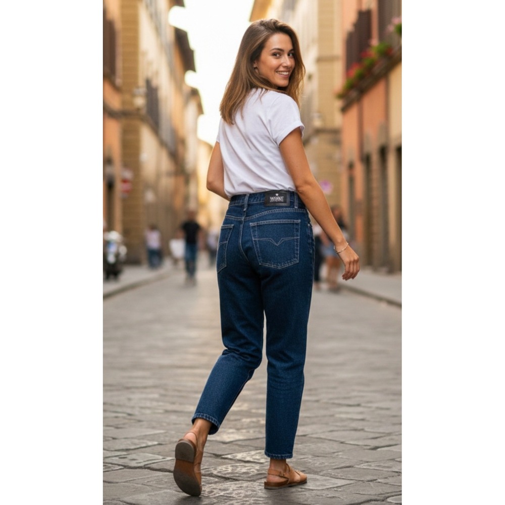 Versace Jeans Couture Denim Jeans Women 32 Dark Blue High Rise Straight Leg